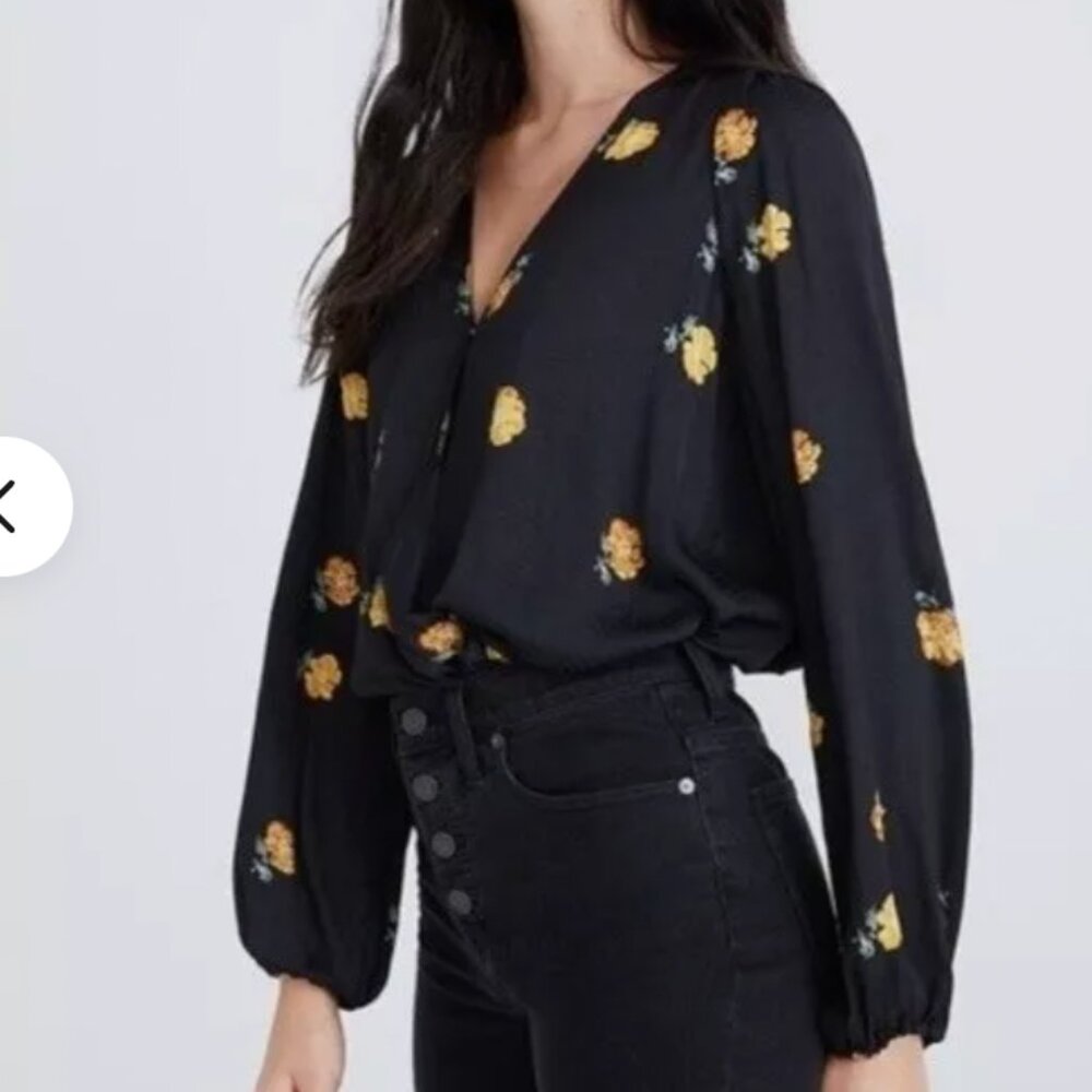 Madewell Black Yellow Floral Top NWOT